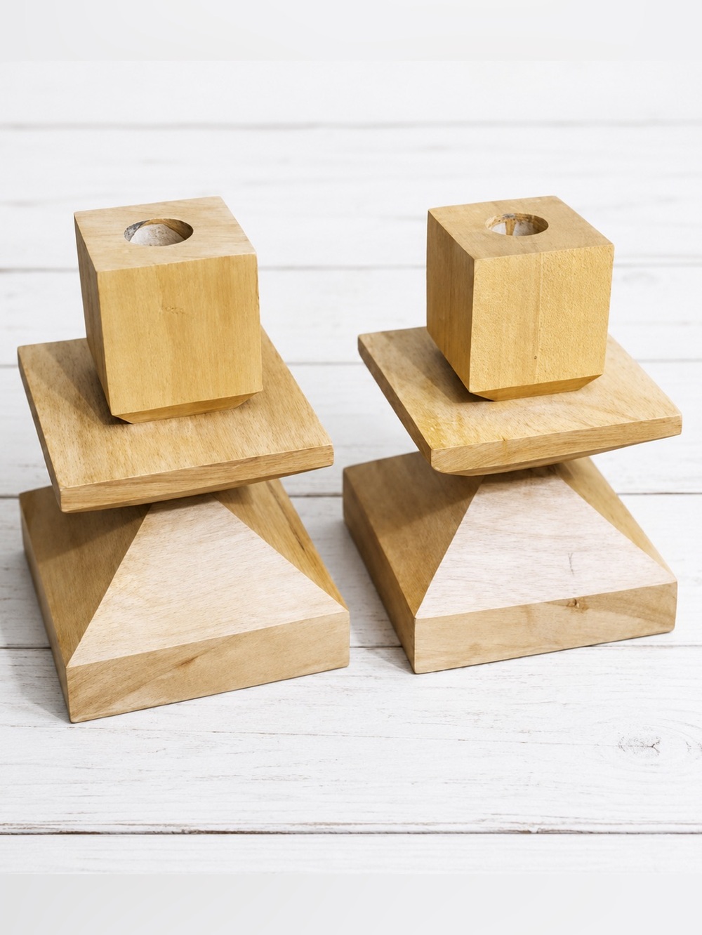 Handmade Wooden Candle Holders - Natural Wood